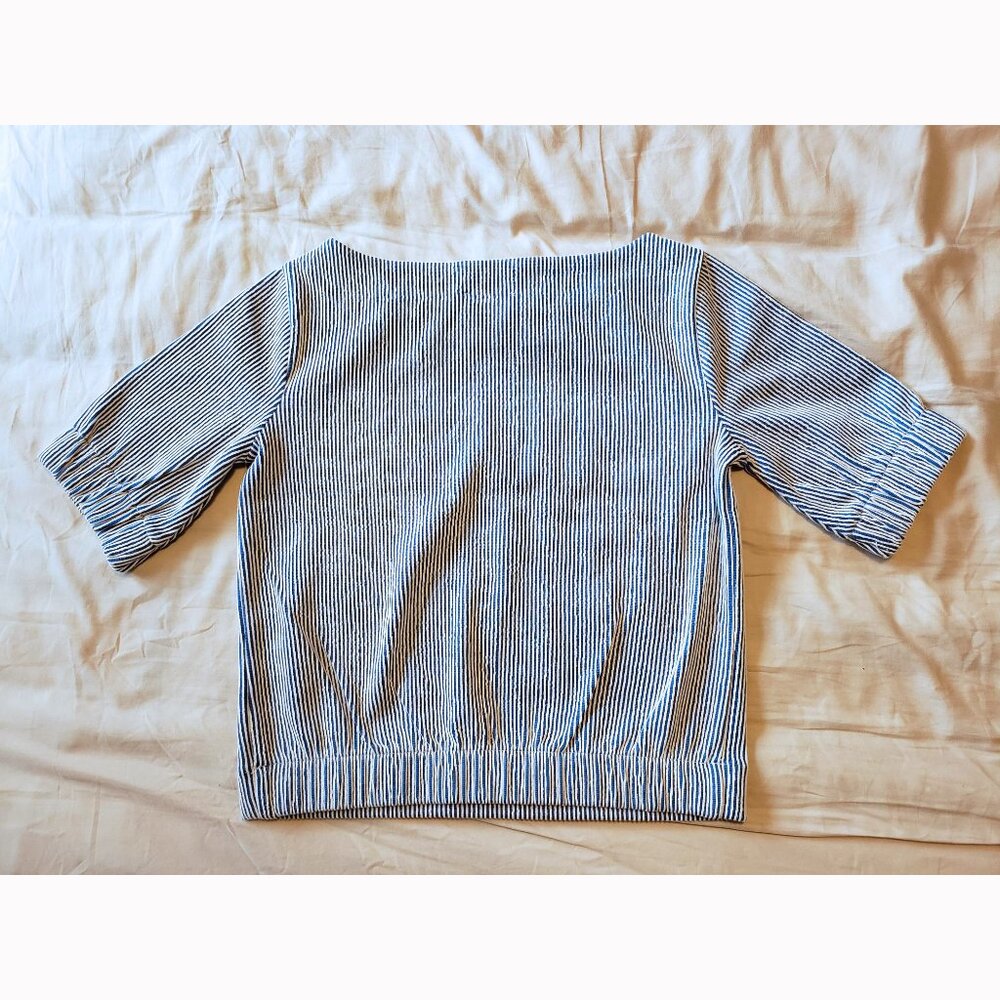 NWOT J. Crew Seersucker Blue Striped Top - Picture 5 of 10